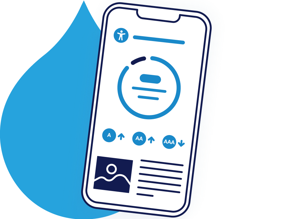 Illustration of a mobile device with an accessibility score using WCAG's a, AA, and AAA compliance standards