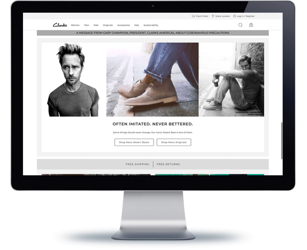 Clarks website on computer monitor